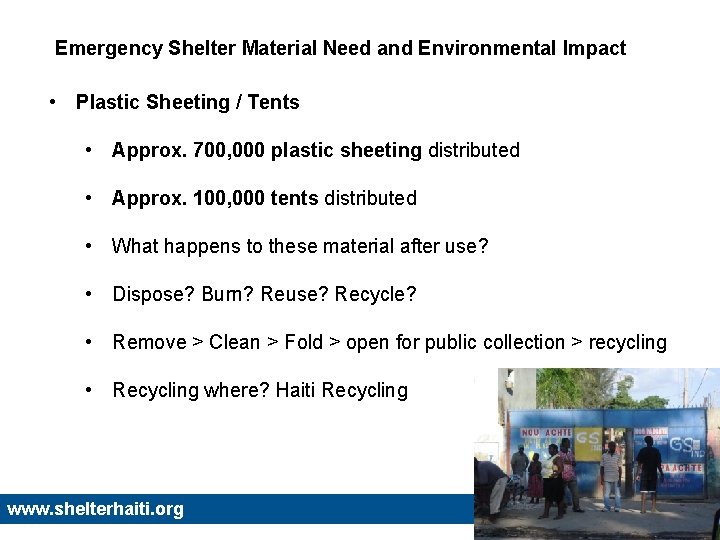 Emergency Shelter Material Need and Environmental Impact • Plastic Sheeting / Tents • Approx.