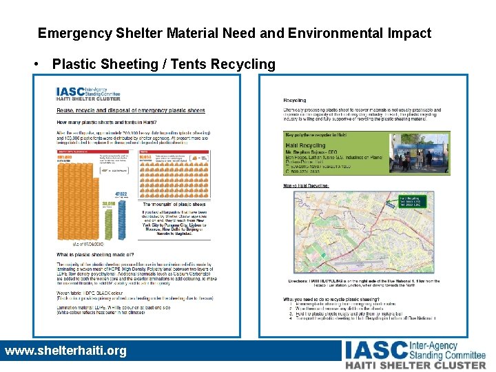 Emergency Shelter Material Need and Environmental Impact • Plastic Sheeting / Tents Recycling www.