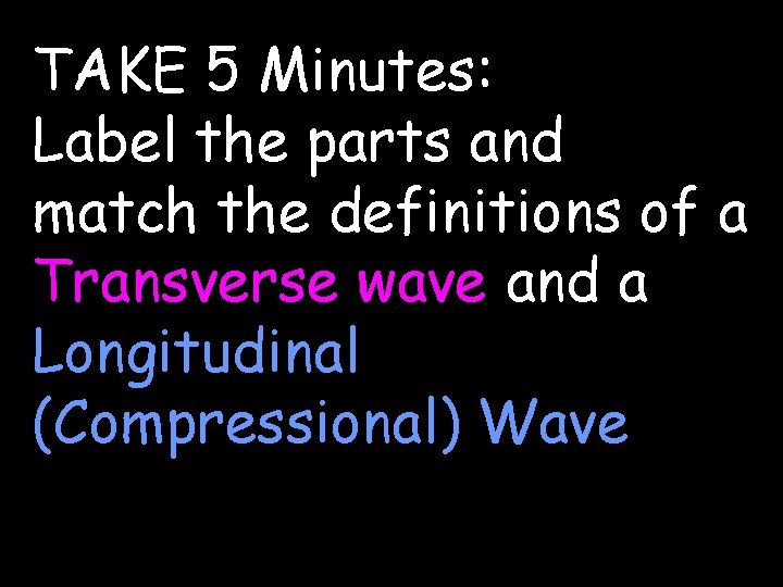 TAKE 5 Minutes: Label the parts and match the definitions of a Transverse wave
