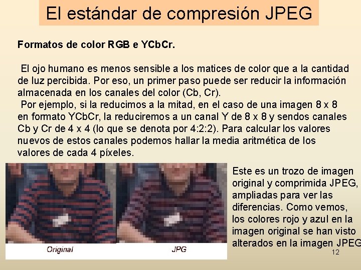 El estándar de compresión JPEG Formatos de color RGB e YCb. Cr. El ojo