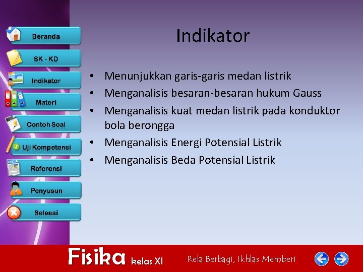 Indikator • Menunjukkan garis-garis medan listrik • Menganalisis besaran-besaran hukum Gauss • Menganalisis kuat