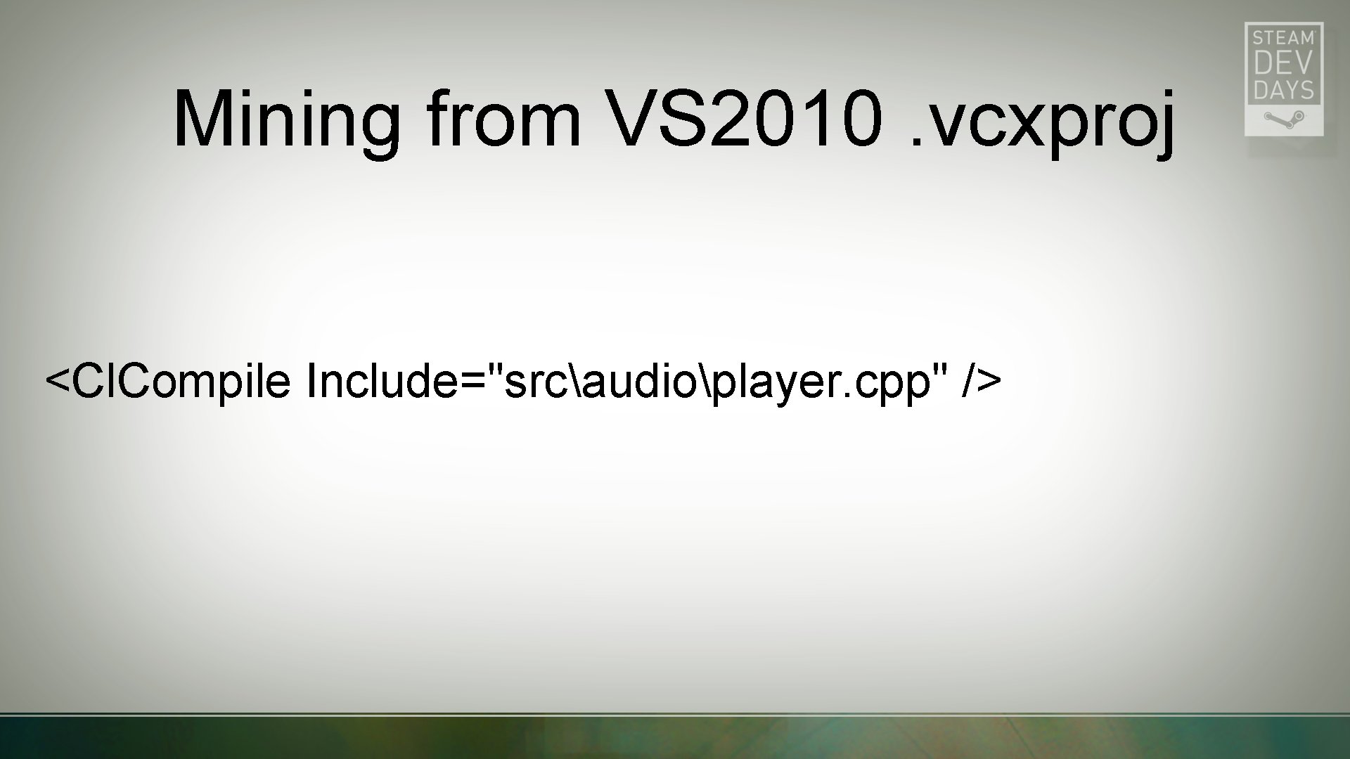 Mining from VS 2010. vcxproj <Cl. Compile Include="srcaudioplayer. cpp" /> 