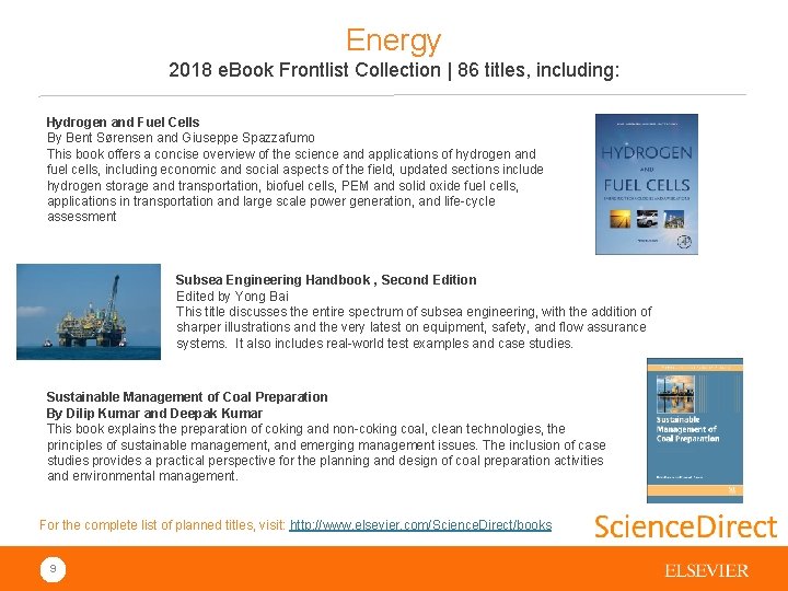 Energy 2018 e. Book Frontlist Collection | 86 titles, including: Support researchers’ Hydrogen and