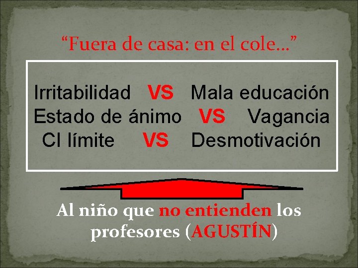 “Fuera de casa: en el cole…” El niño que no quiere estudiar(MARIA) Irritabilidad VS