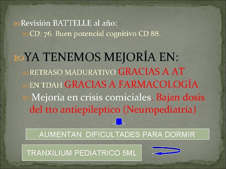  Revisión BATTELLE al año: CD: 76. Buen potencial cognitivo CD 88. YA TENEMOS