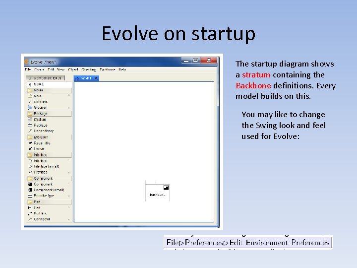 Evolve on startup The startup diagram shows a stratum containing the Backbone definitions. Every