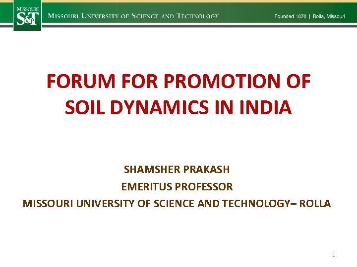 FORUM FOR PROMOTION OF SOIL DYNAMICS IN INDIA