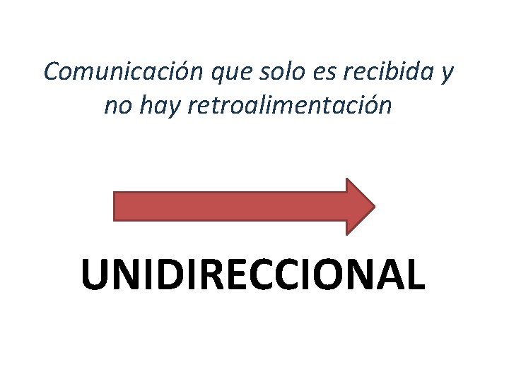 Comunicación que solo es recibida y no hay retroalimentación UNIDIRECCIONAL 