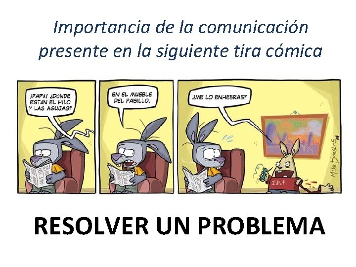 Importancia de la comunicación presente en la siguiente tira cómica RESOLVER UN PROBLEMA 