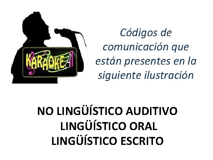 Códigos de comunicación que están presentes en la siguiente ilustración NO LINGÜÍSTICO AUDITIVO LINGÜÍSTICO