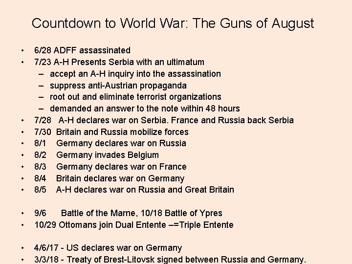 Countdown to World War: The Guns of August • • • 6/28 ADFF assassinated