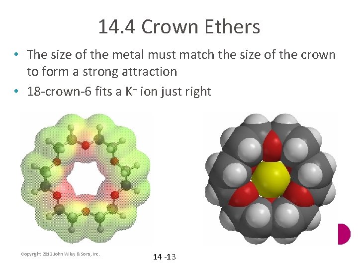 14. 4 Crown Ethers • The size of the metal must match the size
