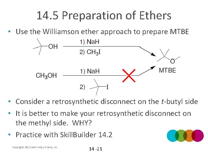 14. 5 Preparation of Ethers • Use the Williamson ether approach to prepare MTBE