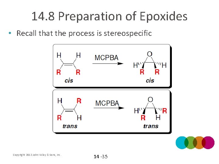 14. 8 Preparation of Epoxides • Recall that the process is stereospecific Copyright 2012