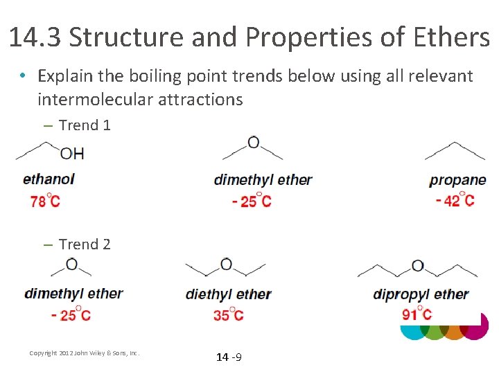 14. 3 Structure and Properties of Ethers • Explain the boiling point trends below