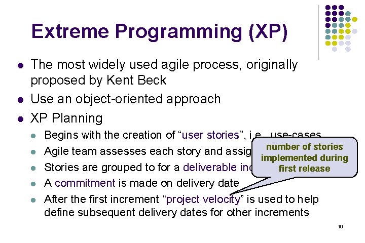 Extreme Programming (XP) l l l The most widely used agile process, originally proposed Extreme Programming (XP) l l l The most widely used agile process, originally proposed