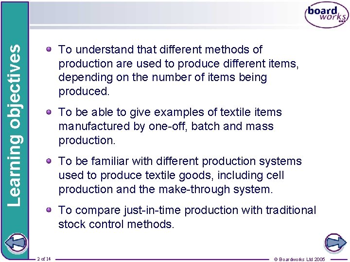 Learning objectives To understand that different methods of production are used to produce different