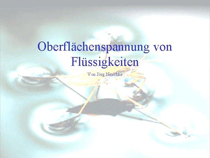 Oberflächenspannung von Flüssigkeiten Von Jörg Nitschke 