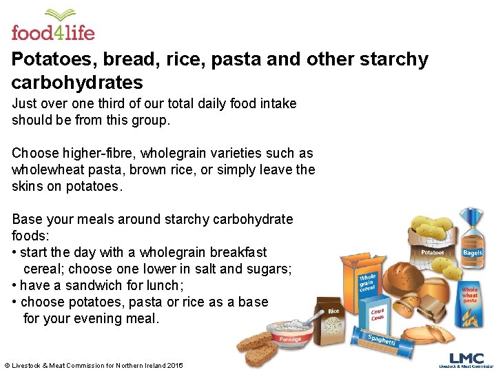 Potatoes, bread, rice, pasta and other starchy carbohydrates Just over one third of our