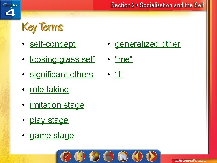  • self-concept • generalized other • looking-glass self • “me” • significant others