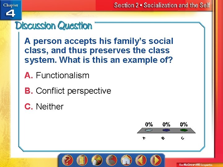A person accepts his family’s social class, and thus preserves the class system. What