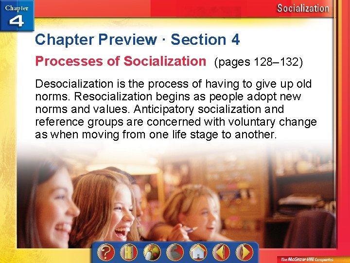 Chapter Preview · Section 4 Processes of Socialization (pages 128– 132) Desocialization is the