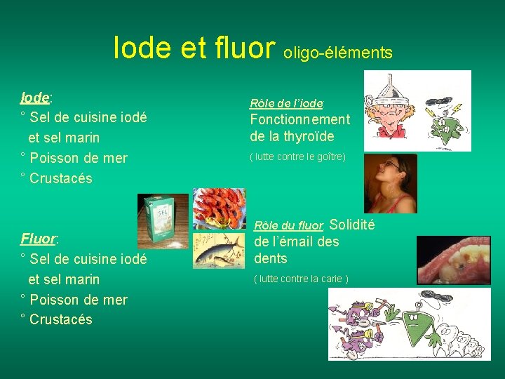 Iode et fluor oligo-éléments Iode: ° Sel de cuisine iodé et sel marin °