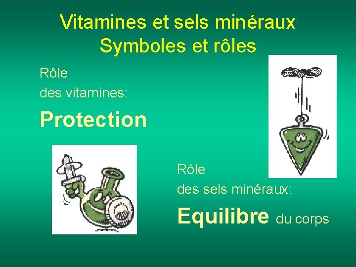 Vitamines et sels minéraux Symboles et rôles Rôle des vitamines: Protection Rôle des sels