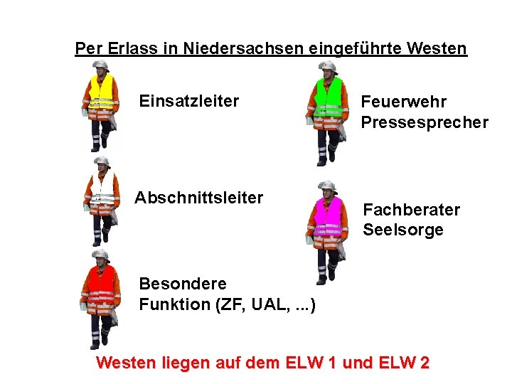 Per Erlass in Niedersachsen eingeführte Westen Atemschutz – Konzept Einsatzleiter Abschnittsleiter Feuerwehr Pressesprecher Fachberater