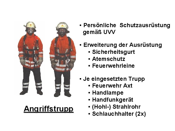 Atemschutz – Konzept • Persönliche Schutzausrüstung gemäß UVV • Erweiterung der Ausrüstung • Sicherheitsgurt