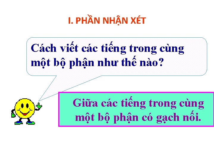 I. PHẦN NHẬN XÉT Cách viết các tiếng trong cùng một bộ phận như