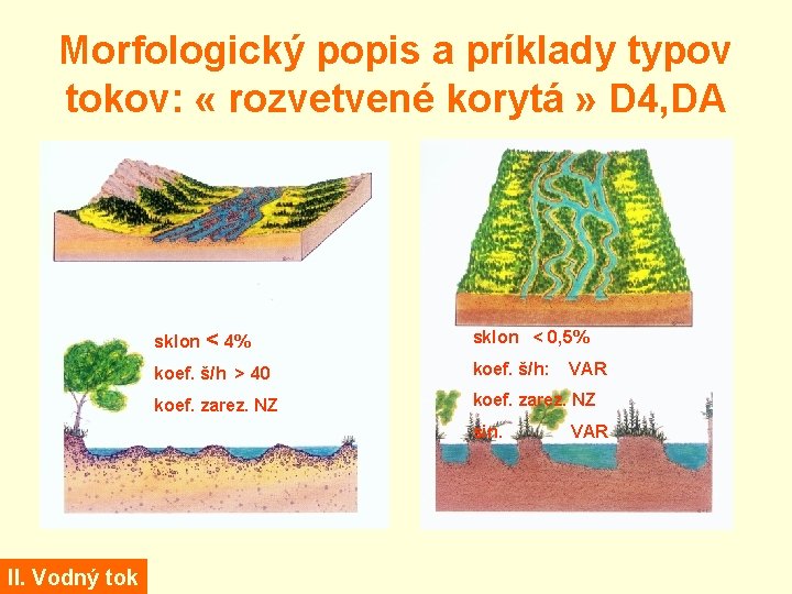 Morfologický popis a príklady typov tokov: « rozvetvené korytá » D 4, DA sklon