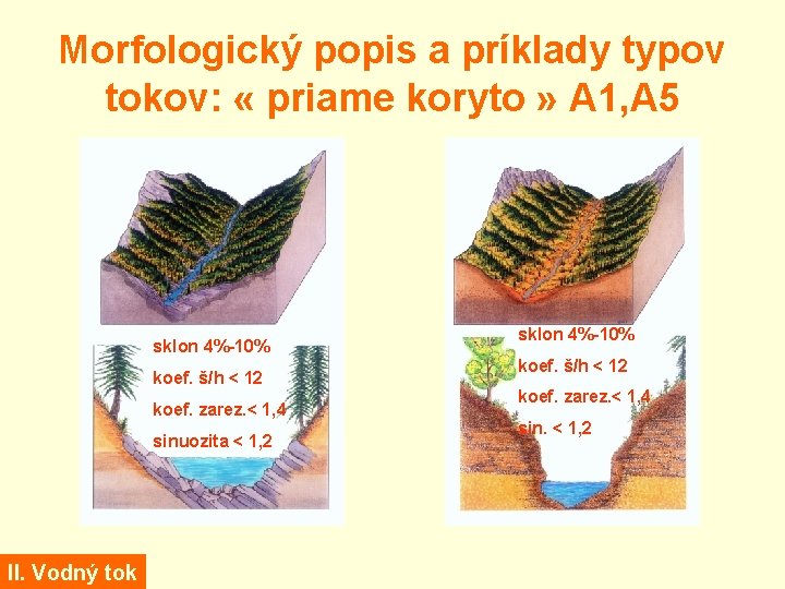Morfologický popis a príklady typov tokov: « priame koryto » A 1, A 5