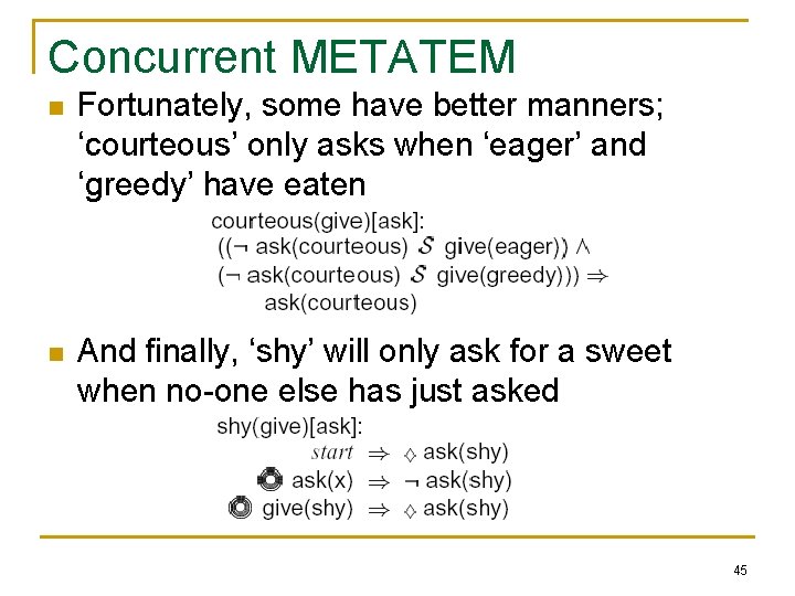 Concurrent METATEM n Fortunately, some have better manners; ‘courteous’ only asks when ‘eager’ and