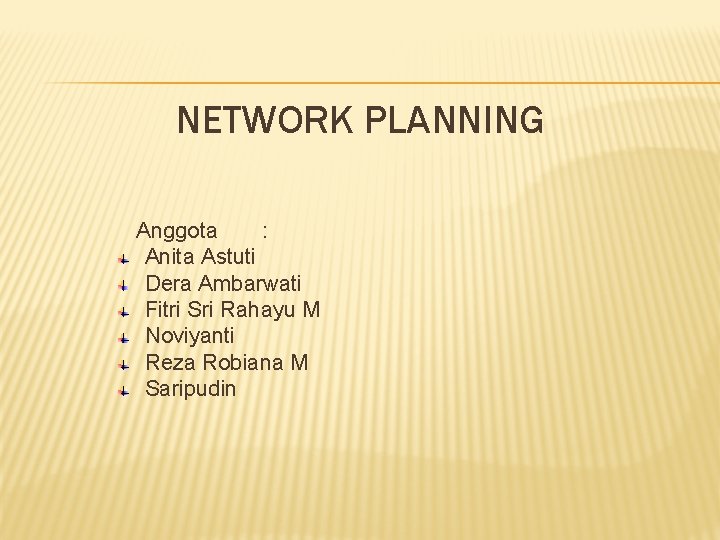 NETWORK PLANNING Anggota : Anita Astuti Dera Ambarwati Fitri Sri Rahayu M Noviyanti Reza