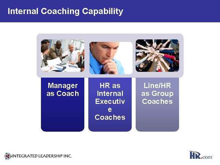 Internal Coaching Capability Manager as Coach HR as Internal Executiv e Coaches Line/HR as
