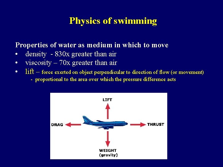 Physics of swimming Properties of water as medium in which to move • density