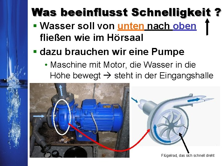 Was beeinflusst Schnelligkeit ? § Wasser soll von unten nach oben fließen wie im Was beeinflusst Schnelligkeit ? § Wasser soll von unten nach oben fließen wie im