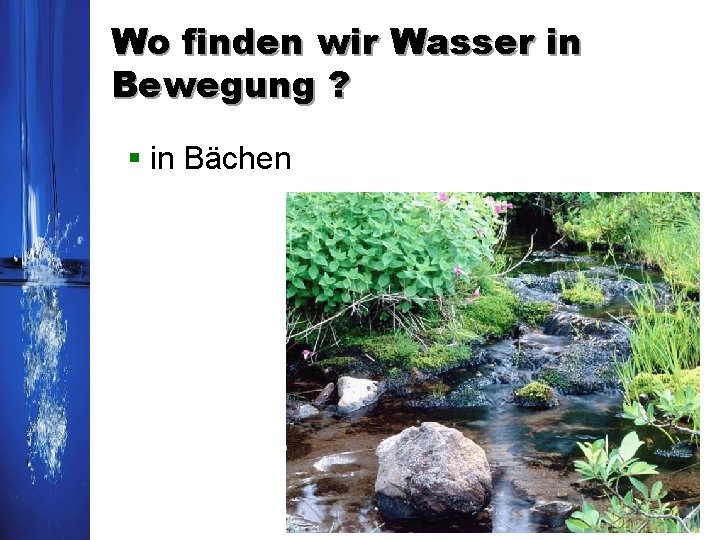 Wo finden wir Wasser in Bewegung ? § in Bächen Wo finden wir Wasser in Bewegung ? § in Bächen