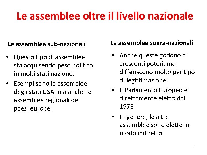 Le assemblee oltre il livello nazionale Le assemblee sub-nazionali Le assemblee sovra-nazionali • Questo