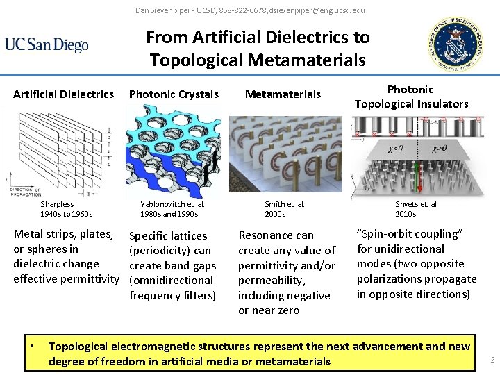 Dan Sievenpiper - UCSD, 858 -822 -6678, dsievenpiper@eng. ucsd. edu From Artificial Dielectrics to