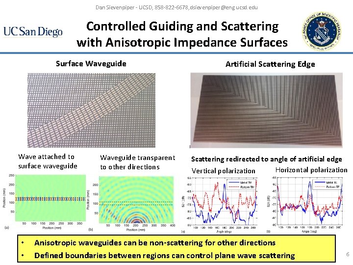 Dan Sievenpiper - UCSD, 858 -822 -6678, dsievenpiper@eng. ucsd. edu Controlled Guiding and Scattering
