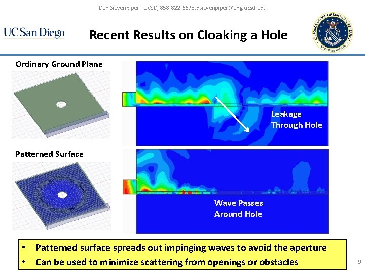 Dan Sievenpiper - UCSD, 858 -822 -6678, dsievenpiper@eng. ucsd. edu Recent Results on Cloaking