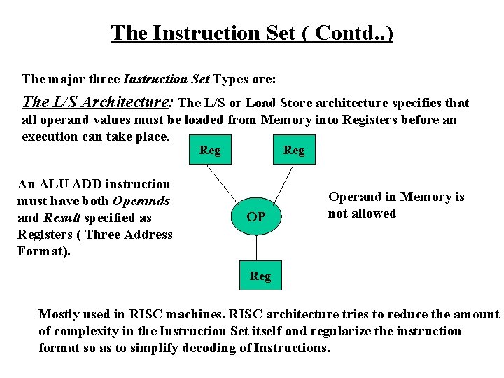 The Instruction Set ( Contd. . ) The major three Instruction Set Types are: