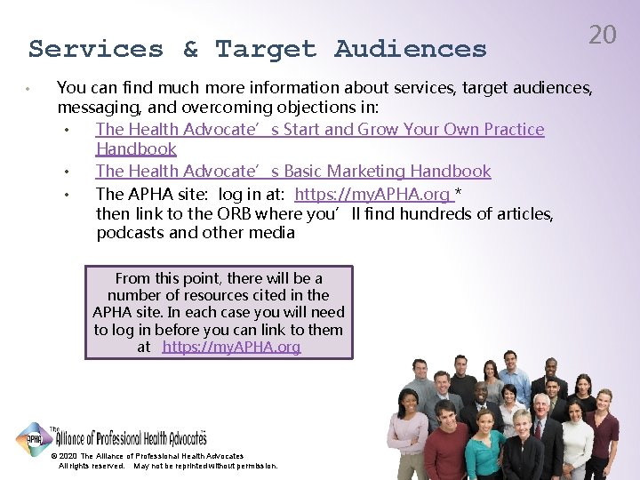 Services & Target Audiences • 20 You can find much more information about services,