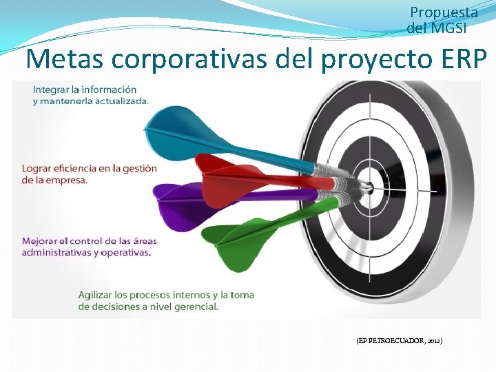 Propuesta del MGSI Metas corporativas del proyecto ERP (EP PETROECUADOR, 2012) 