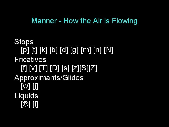 Manner - How the Air is Flowing Stops [p] [t] [k] [b] [d] [g]