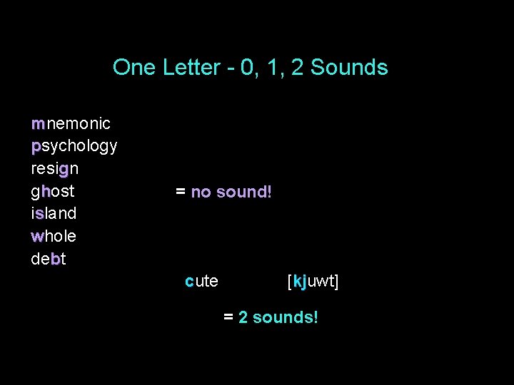 One Letter - 0, 1, 2 Sounds mnemonic psychology resign ghost island whole debt