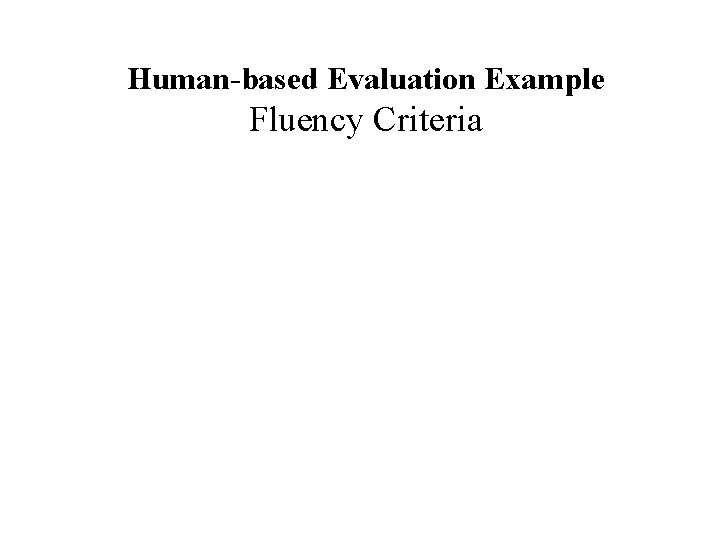 Human-based Evaluation Example Fluency Criteria Human-based Evaluation Example Fluency Criteria