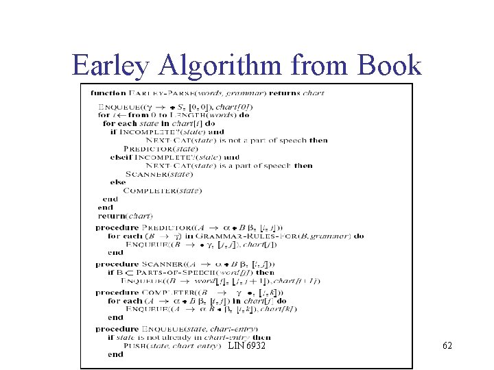 Earley Algorithm from Book LIN 6932 62 